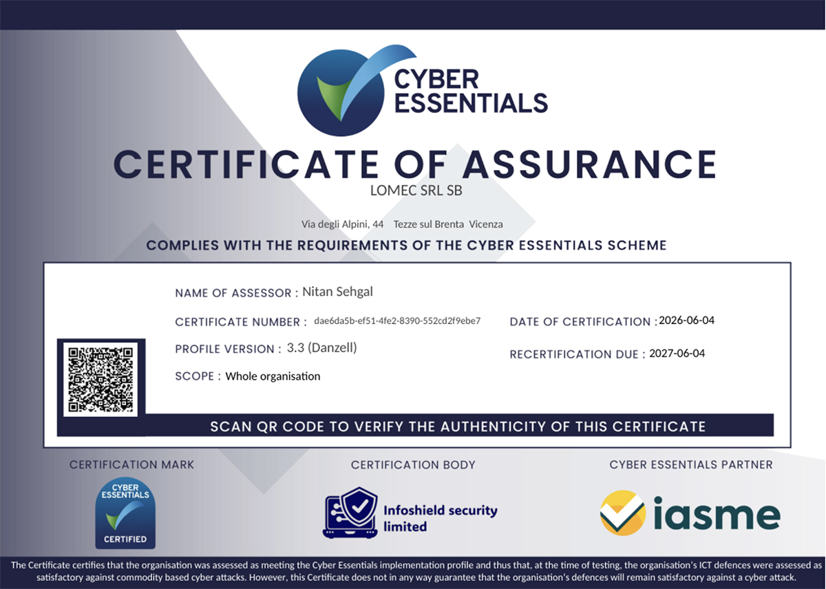 certificato cyber security Lomec Aerospace